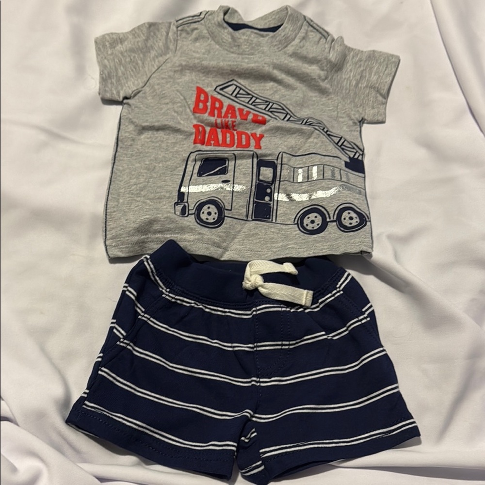 Carter's Gray and Navy Fire Truck Set Brave Like Daddy